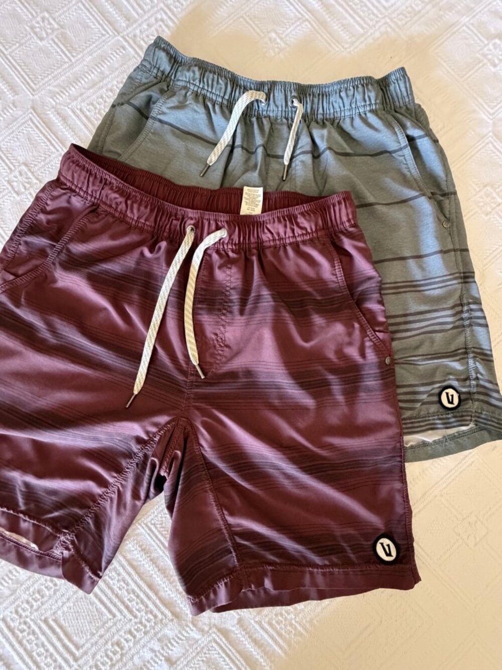 Vuori Striped Athletic Shorts 2-Pack Burgundy Gray Size M